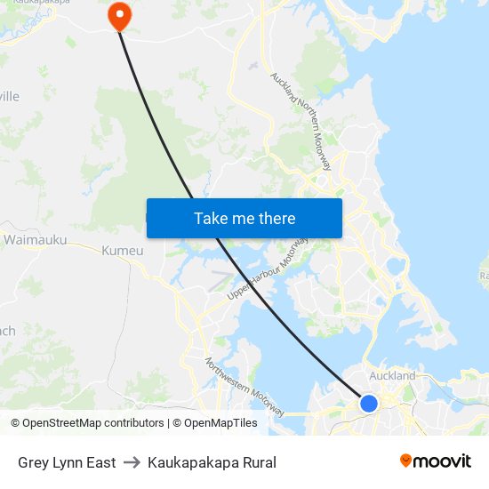 Grey Lynn East to Kaukapakapa Rural map