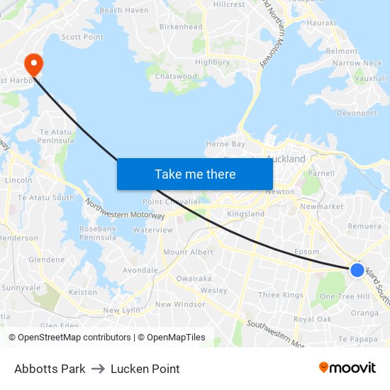 Abbotts Park to Lucken Point map