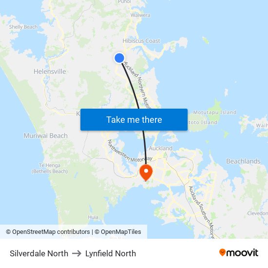 Silverdale North to Lynfield North map