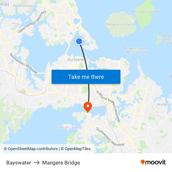 Bayswater to Mangere Bridge map