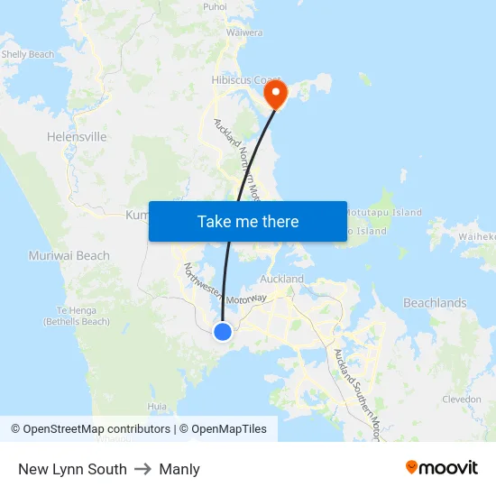 New Lynn South to Manly map