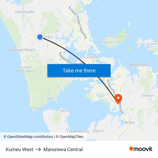 Kumeu West to Manurewa Central map