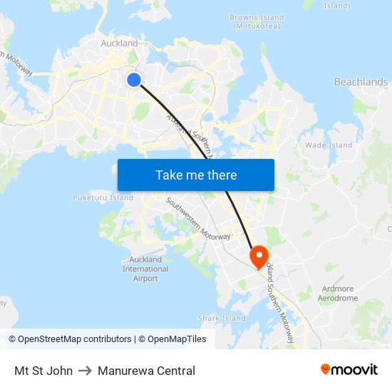 Mt St John to Manurewa Central map