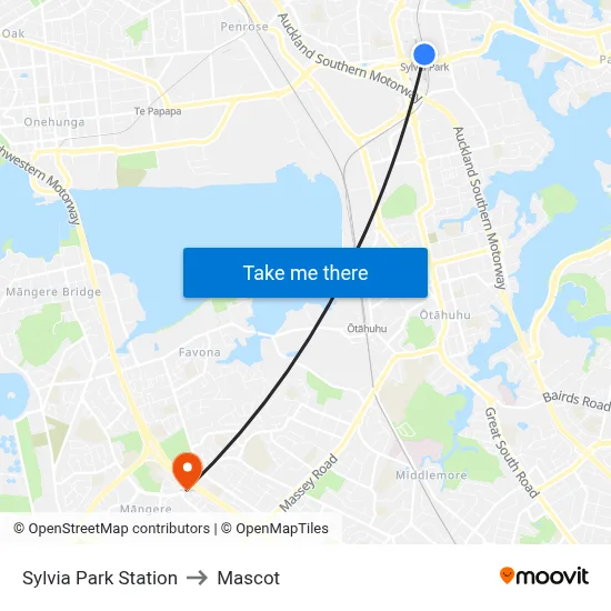 Sylvia Park Station to Mascot map