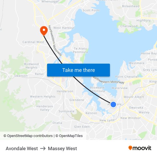 Avondale West to Massey West map