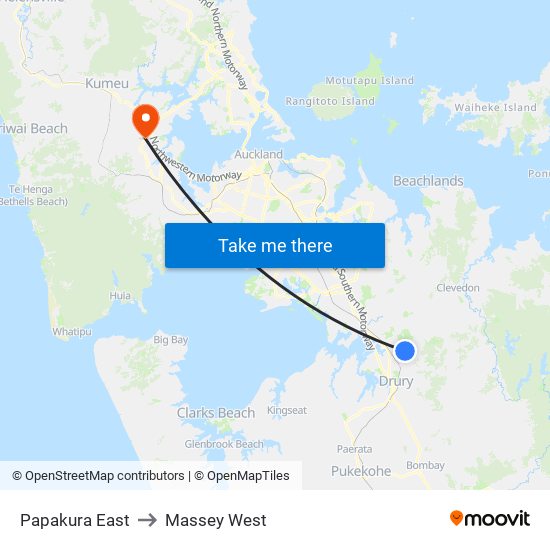 Papakura East to Massey West map