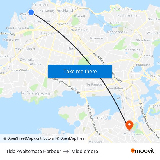 Tidal-Waitemata Harbour to Middlemore map