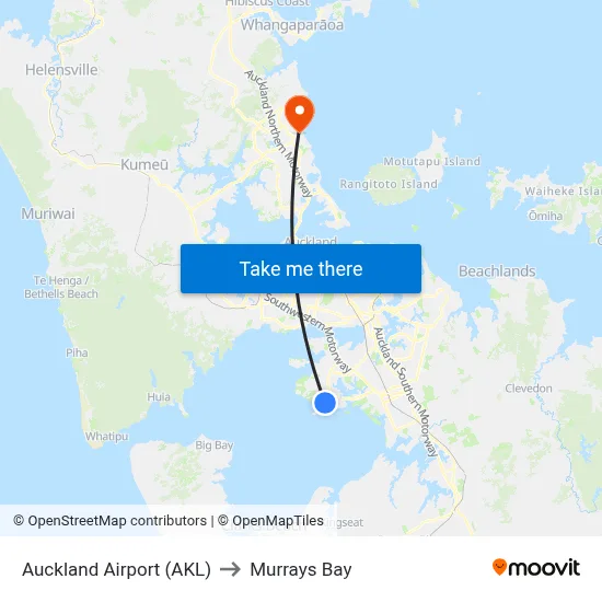 Auckland Airport (AKL) to Murrays Bay map