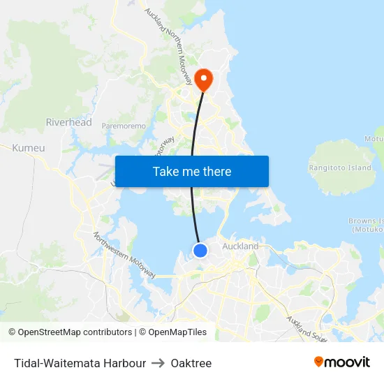 Tidal-Waitemata Harbour to Oaktree map