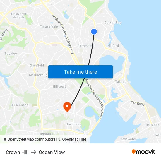 Crown Hill to Ocean View map