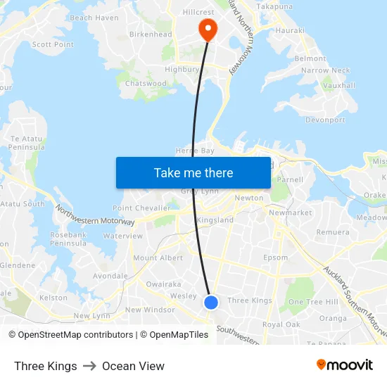 Three Kings to Ocean View map