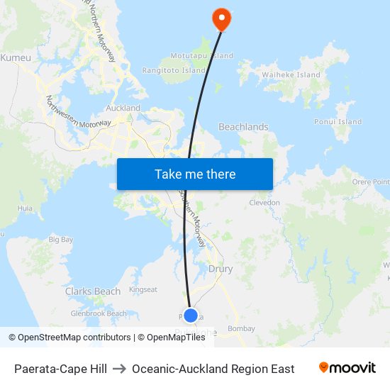 Paerata-Cape Hill to Oceanic-Auckland Region East map