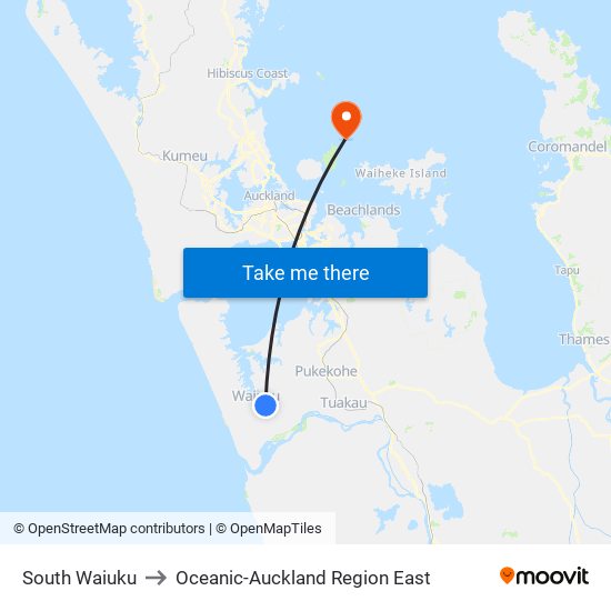 South Waiuku to Oceanic-Auckland Region East map