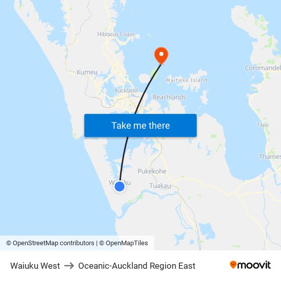 Waiuku West to Oceanic-Auckland Region East map