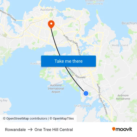 Rowandale to One Tree Hill Central map