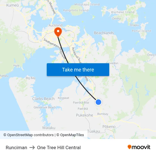 Runciman to One Tree Hill Central map