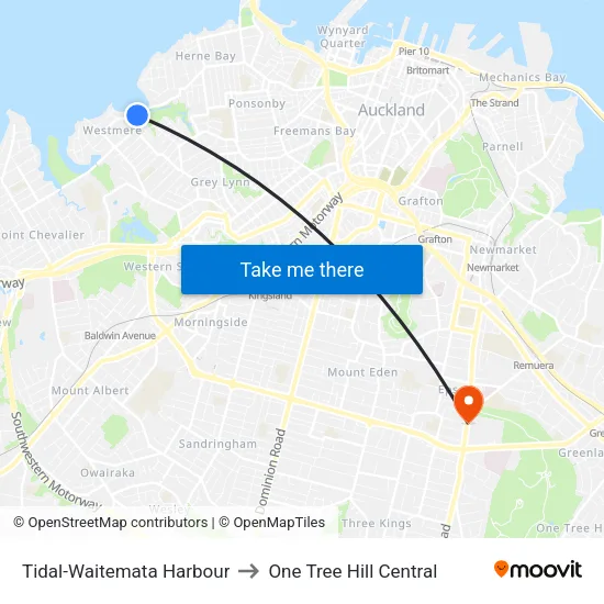 Tidal-Waitemata Harbour to One Tree Hill Central map