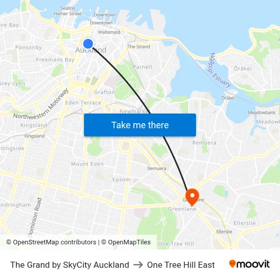 The Grand by SkyCity Auckland to One Tree Hill East map
