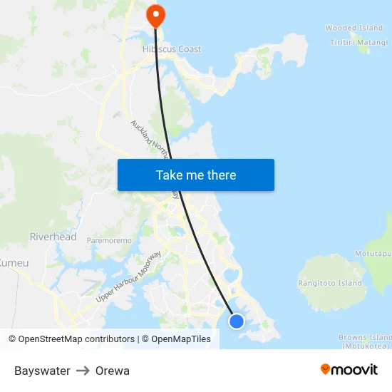 Bayswater to Orewa map
