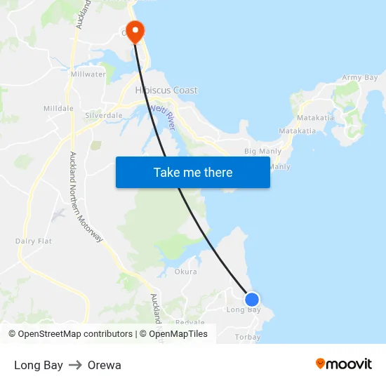Long Bay to Orewa map