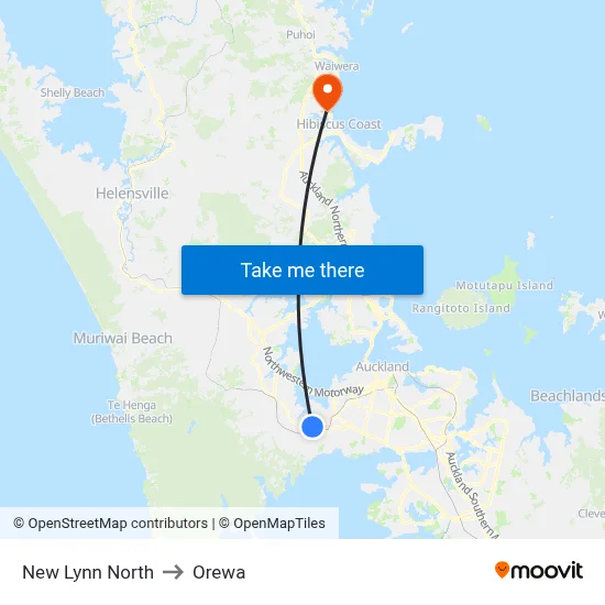 New Lynn North to Orewa map