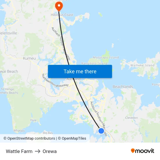 Wattle Farm to Orewa map