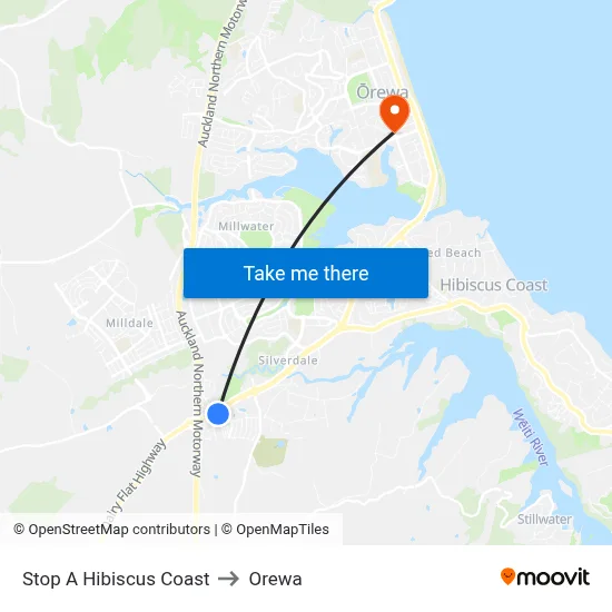 Stop A Hibiscus Coast to Orewa map
