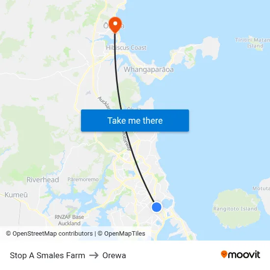 Stop A Smales Farm to Orewa map
