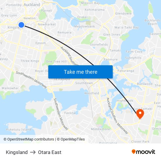 Kingsland to Otara East map