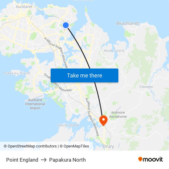 Point England to Papakura North map