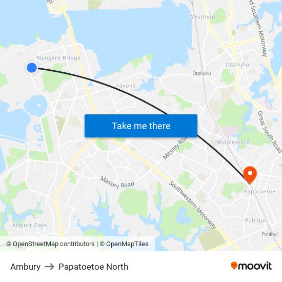 Ambury to Papatoetoe North map