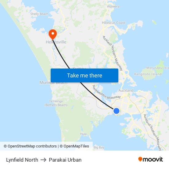 Lynfield North to Parakai Urban map