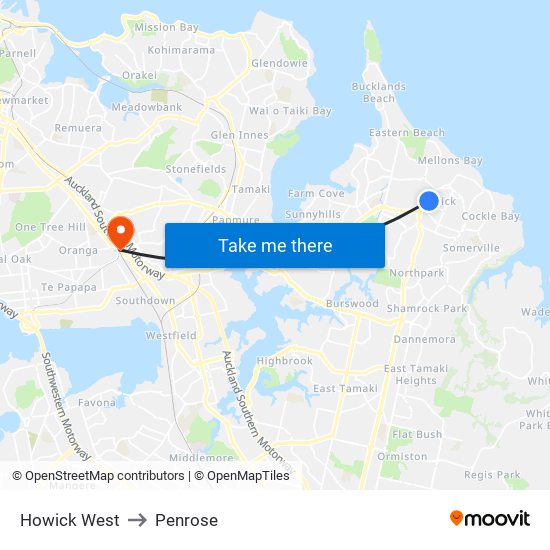 Howick West to Penrose map
