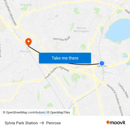 Sylvia Park Station to Penrose map