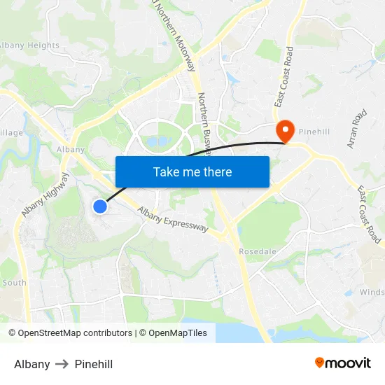 Albany to Pinehill map