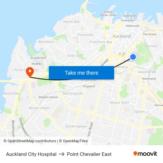 Auckland City Hospital to Point Chevalier East map