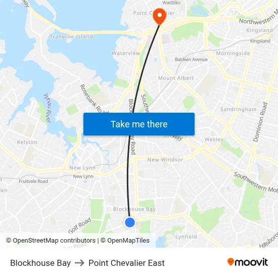 Blockhouse Bay to Point Chevalier East map