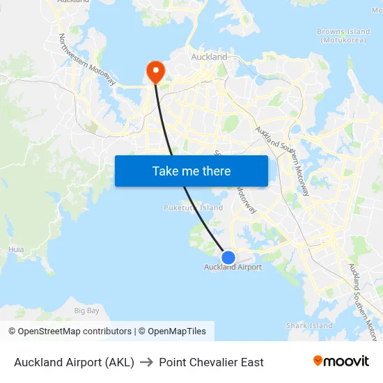 Auckland Airport (AKL) to Point Chevalier East map