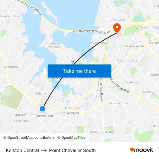 Kelston Central to Point Chevalier South map