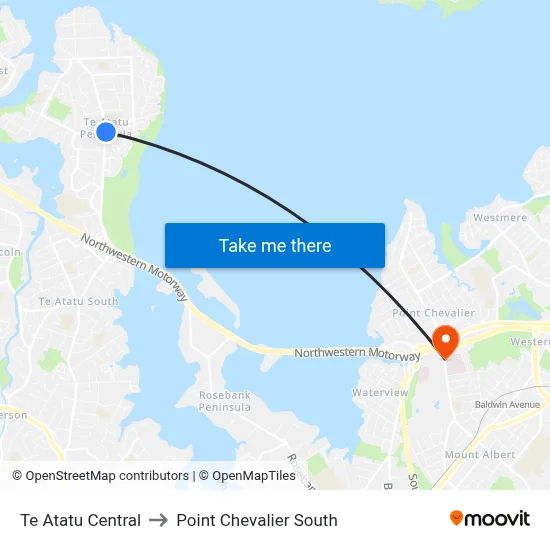 Te Atatu Central to Point Chevalier South map