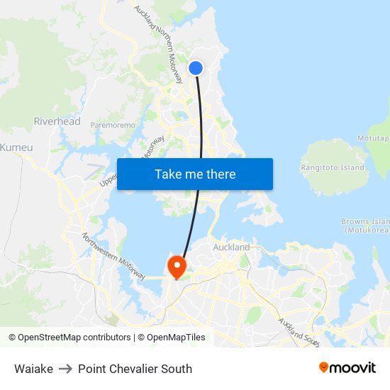 Waiake to Point Chevalier South map