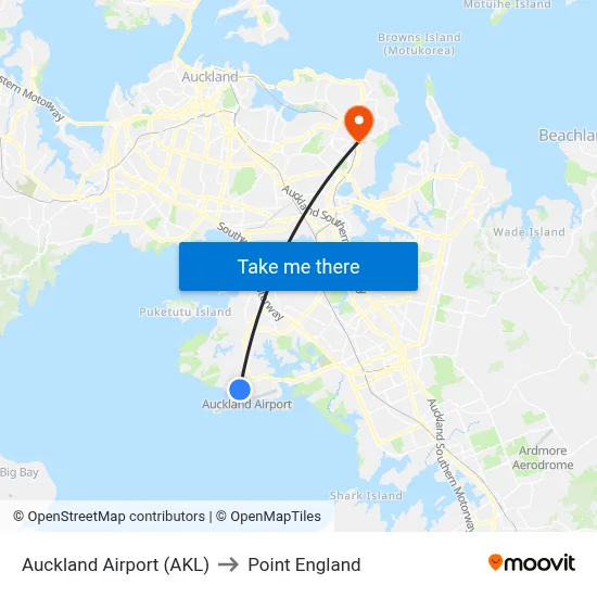 Auckland Airport (AKL) to Point England map