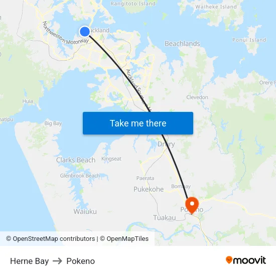 Herne Bay to Pokeno map