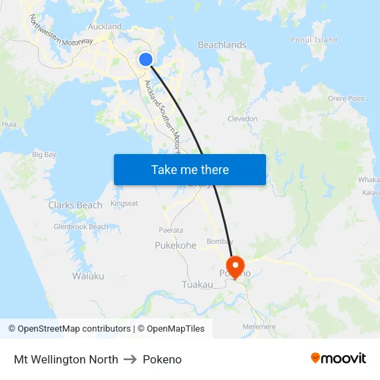 Mt Wellington North to Pokeno map