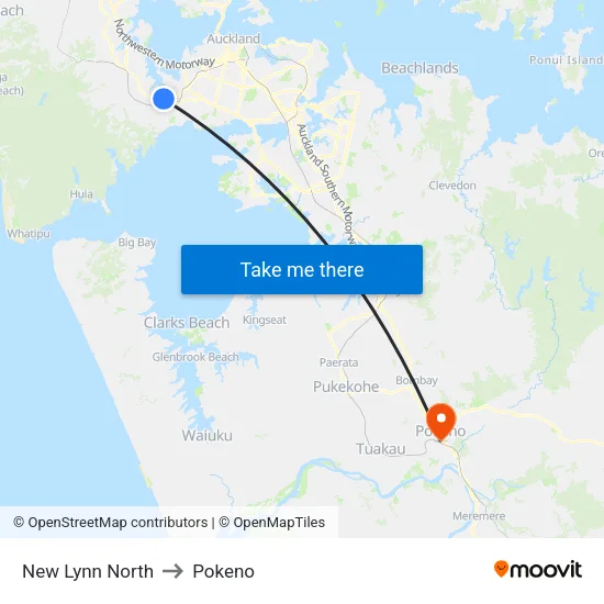 New Lynn North to Pokeno map
