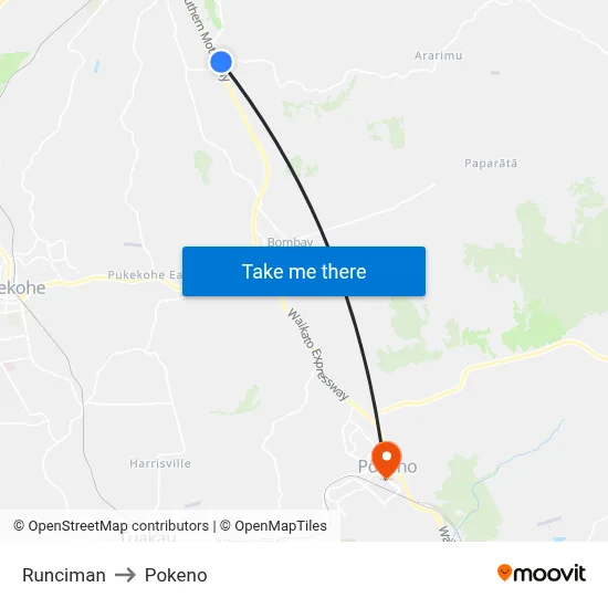 Runciman to Pokeno map