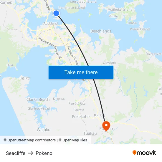 Seacliffe to Pokeno map