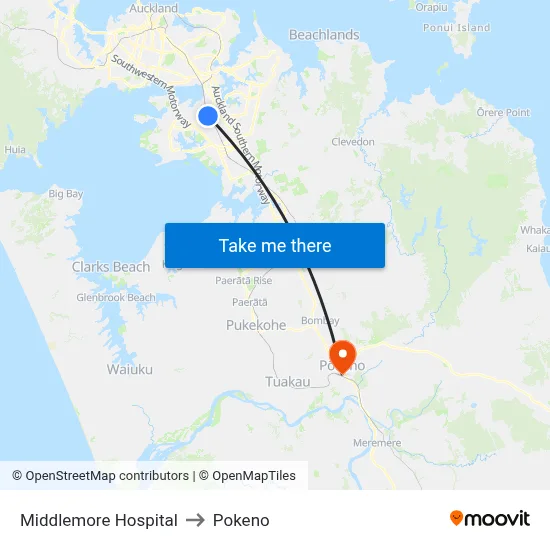Middlemore Hospital to Pokeno map