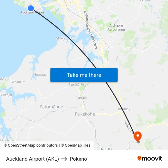 Auckland Airport (AKL) to Pokeno map