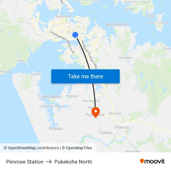 Penrose Station to Pukekohe North map